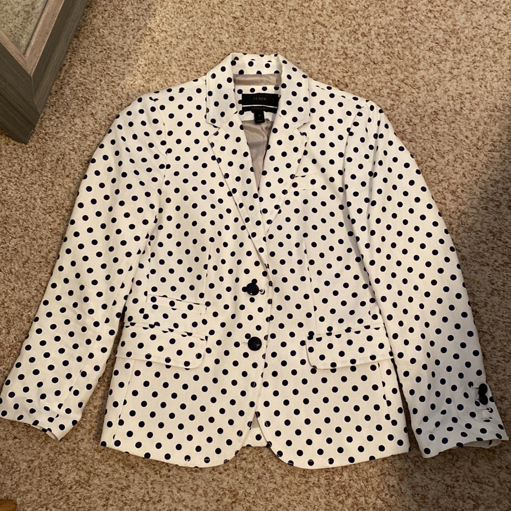 J.Crew white/navy polka dot school boy blazer